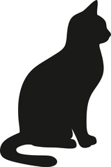 Black cat silhouette sitting tall and looking to the right side