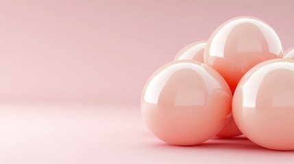 A cluster of glossy, pale pink eggs sits against a soft pink background, creating a fresh, modern aesthetic, Ideal for projects related to food, spring, Easter themes, or creative design concepts,