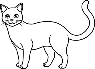 Stylized Cat Outline, Standing Profile with Whiskers and Tail Curled Upward