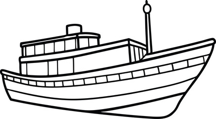 Obraz premium Simple black and white line art of a passenger ferry ship