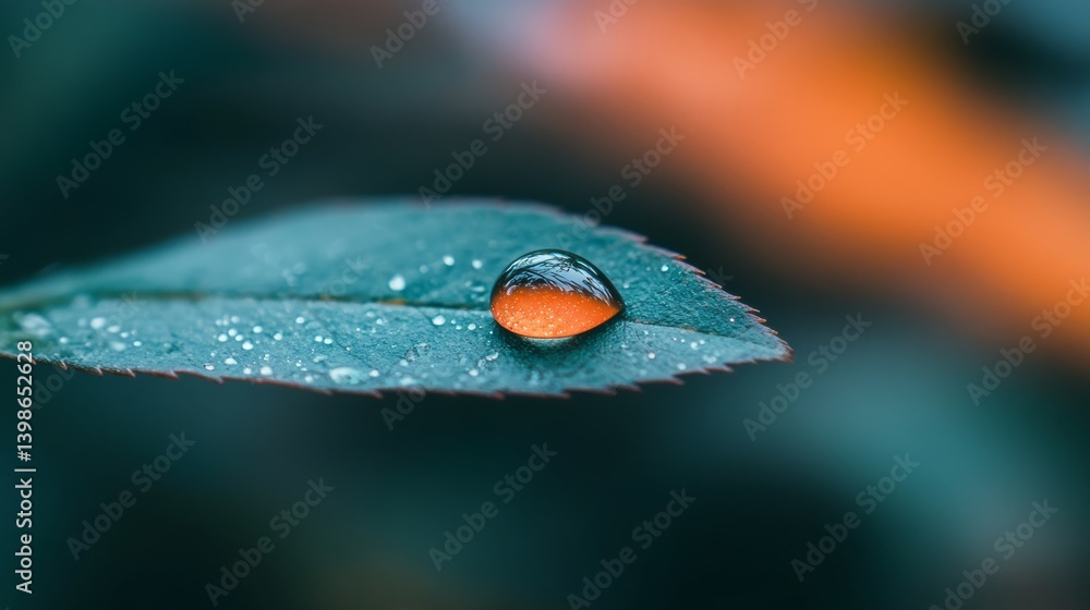Poster a dewdrop clings to a bright red rose petal, capturing a tiny reflection of the surrounding garden i