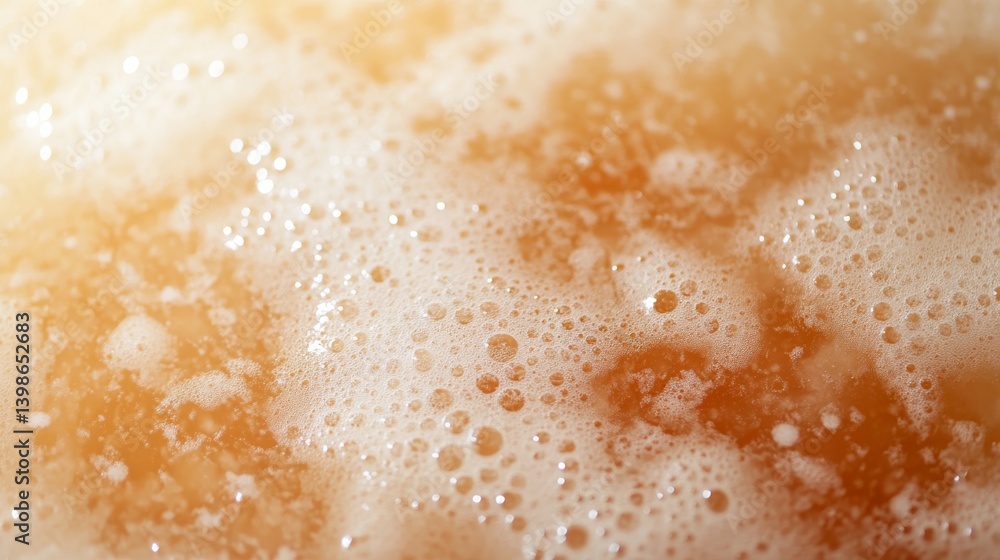 Poster close-up view captures the textured surface of birch beer, highlighting foam bubbles and reflections
