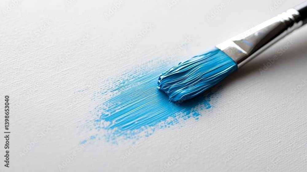Poster a paintbrush applies a vibrant blue color onto a crisp white canvas, showcasing the artistic process