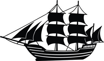 Silhouette of a majestic sailing ship with tall masts and billowing sails © Art by Redu