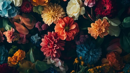 coloful beautiful flowers on the background, colored flowers on abstract background, flower wallpaper