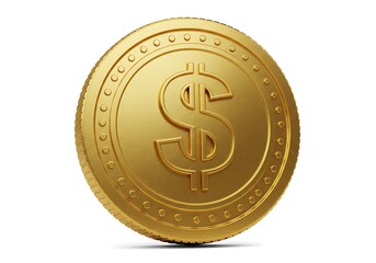 Golden Dollar Coin with Embossed Design on a White Background .