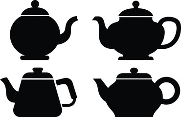 Teapot Silhouette Vector Illustration Set, Vintage and Modern Tea Kettle Vector Icons.