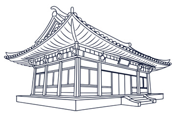 Hanok korean house line art