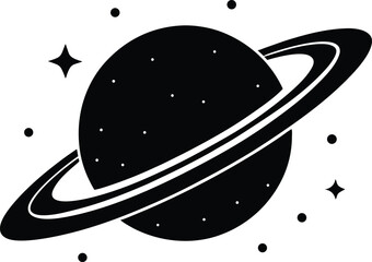 Elegant black and white vector illustration of a ringed planet in space © Art by Redu