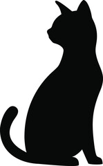 Sleek Black Cat Silhouette in Profile Sitting with Graceful Posture