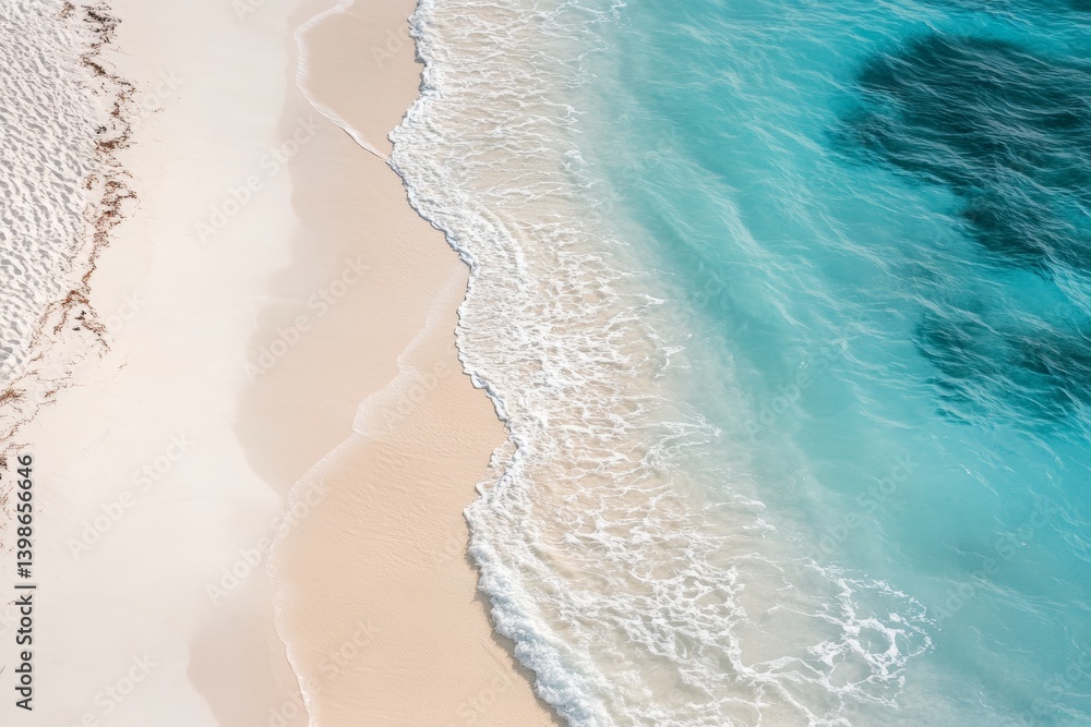 Poster a breathtaking overhead view reveals a pristine white sand beach where gentle turquoise waves softly