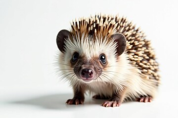 Close-up of a solitary hedgehog on stark white, showing detail , photography, wild