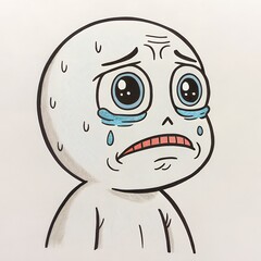 Sad Cartoon Character Illustration Upset Crying Emoji Hand Drawn Whimsical Cute Emotional