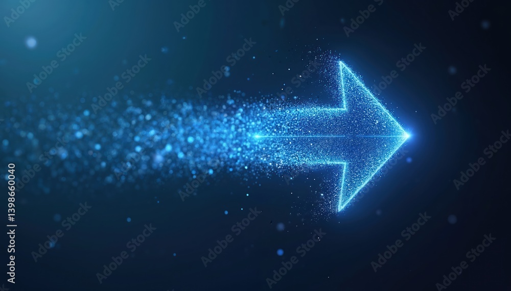 Leinwandbilder futuristic digital arrow made of glowing blue particles moves forward. illustration represents techn