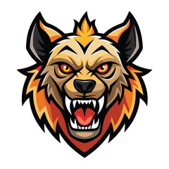 Hyena Head Mascot with Open Mouth, Sharp Teeth, Fiery Eyes, and Intense Expression