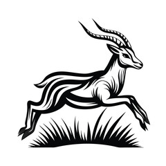 Leaping Antelope Silhouette Elegant Wildlife, Black & White Animal, Graceful Jump
