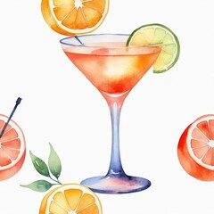 Fototapeta premium Refreshing citrus cocktail garnished with vibrant orange and lime on a sunny day, perfect for summer vibes and joyful gatherings