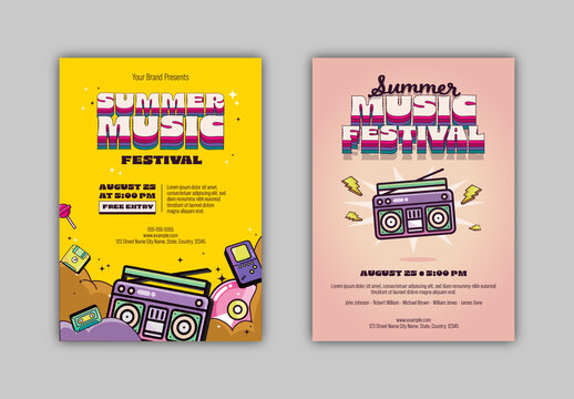 Yellow And Pink Retro Summer Music Festival Poster