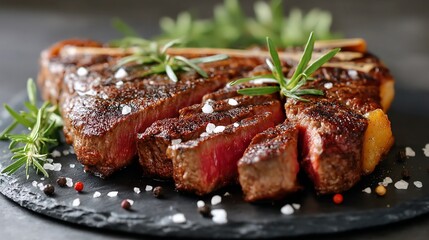 Sliced steak with herbs