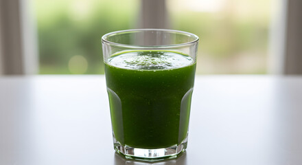 Fresh Green Juice Blend With Kale Spinach And Apple In Glass