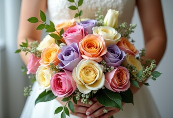 Obraz premium vibrant seasonal bloom bridal bouquet colorful floral arrangement wedding elegance petals romance harmony, beauty, greenery, design, nature, spring, organic