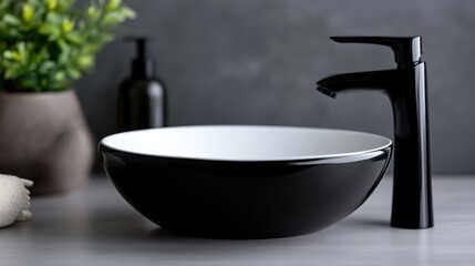Modern black bowl sink with sleek faucet