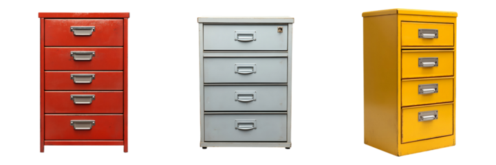 Set, collection of varioud filing cabinets isolated on transparent background