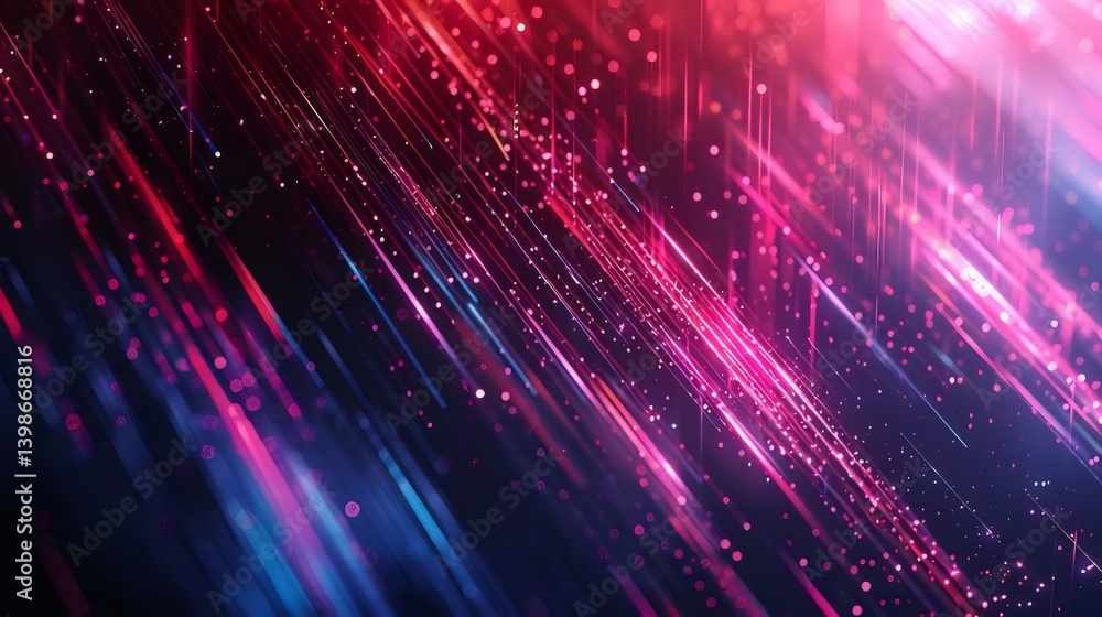 Poster abstract digital data stream with glowing light and dynamic colorful lines on dark background
