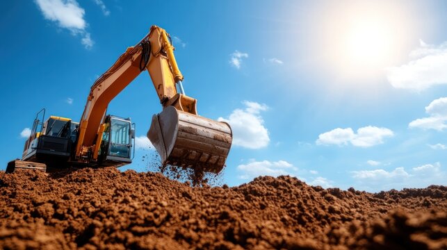 Excavator digging soil heavy equipment construction site engineering
