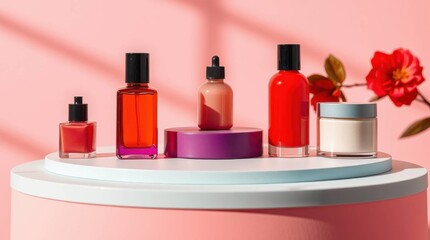 Podium with goods. Illustration