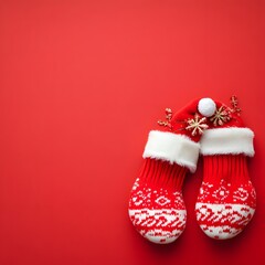 Christmas Red Mittens Festive Decorations Winter Holiday Background