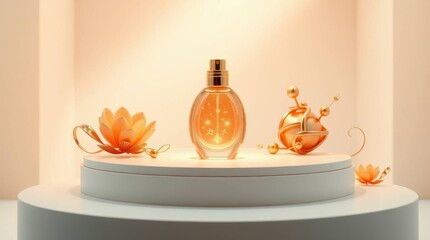 Podium with goods. Illustration