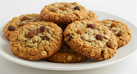 Delicious Gluten Free Oatmeal Cookies with Golden Raisins on White Plate
