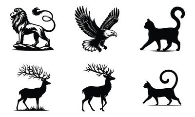Obraz premium Wild Majesty: Powerful Animal Silhouette Vector Collection