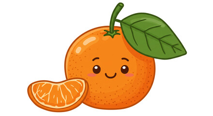 A cheerful orange with a sunny smile and a juicy segment, a delightful cartoon illustration with bright colors and simple lines.