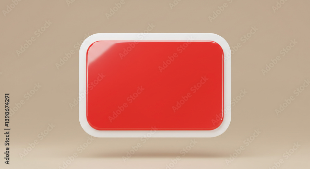 Poster A vibrant red button ready to be pressed, inviting interaction and promising an exciting experience with a clean white border against a subtle beige backdrop.