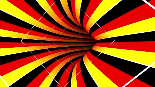 German Economic Revival: 4K CGI Tunnel Flight Through National Flags to Light, Reflecting Trade Wars, Election Impact, and Market Crisis