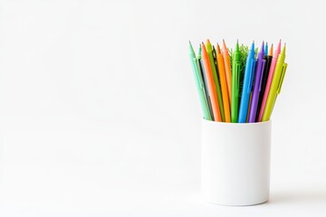 Fototapeta premium A set of colorful pens in a pen holder.