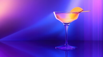 Vibrant cocktail in a stylish glass with an orange slice on the rim, set against a colorful backdrop