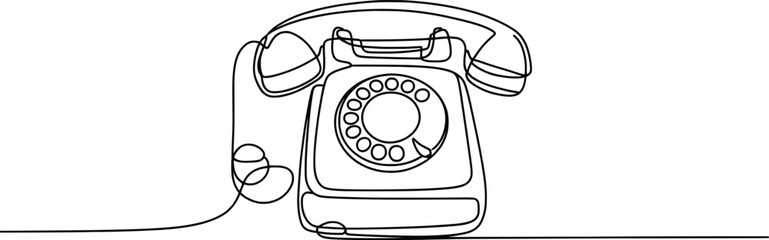 Retro Rotary Phone Line Art, Vintage Telephone Drawing Vector