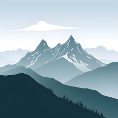 landscape with mountains illustration, digital minimalistic design 