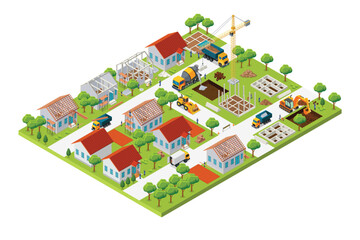 Isometric House Construction Development Industry  Vector Illustration