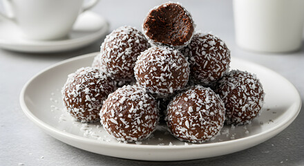 Delicious Dark Chocolate Coconut Truffles Garnished with Shredded Coconut
