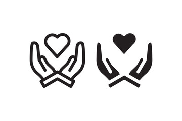 Hands holding heart icons in outline and solid Vector