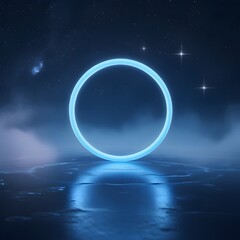 Obraz premium digital neon ring with atmospheric space environment for use in cinematic concept design and abstract storytelling