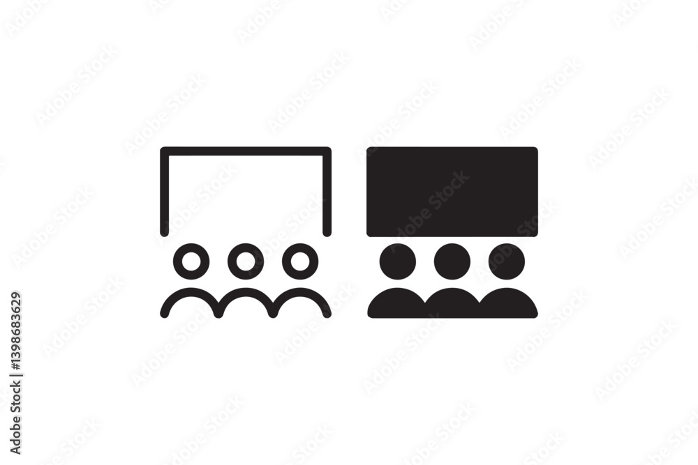 Poster audience watching screen icons in outline and solid vector