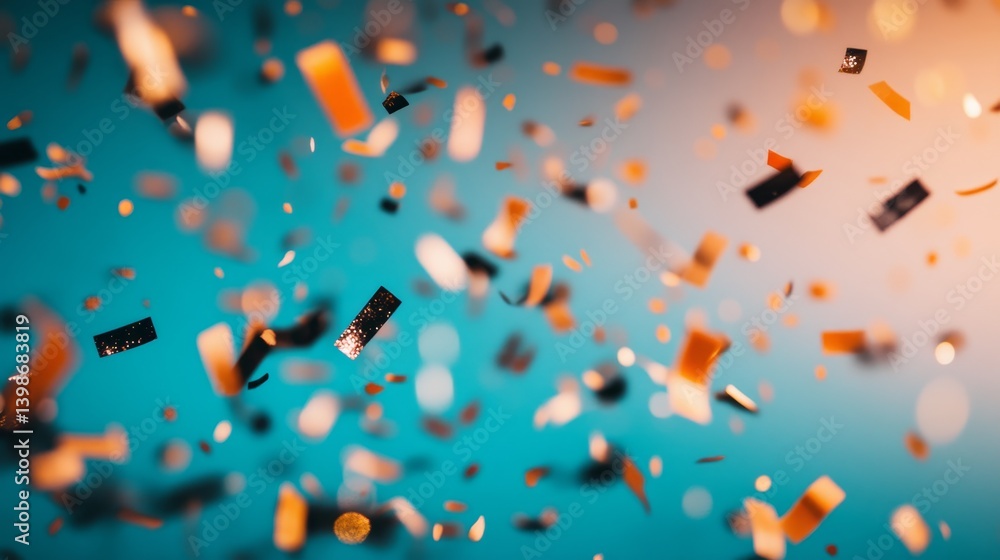 Poster This composition features falling confetti in gold and black, set against a shimmering golden backdrop, creating a joyful atmosphere ideal for festive occasions