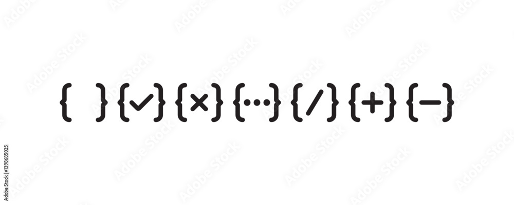 Poster curly bracket icon set with symbols vector