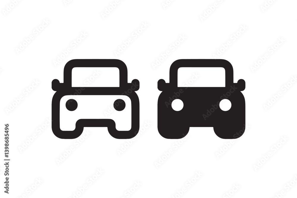 Poster compact car front icon in line and solid vector
