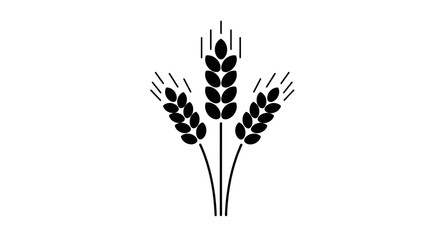 Three wheat stalks swaying gently in a summer breeze, a simple black silhouette against a white background.